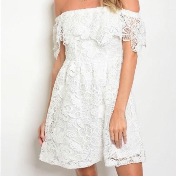 Off Shoulder White Crochet Dress - Picture 2 of 3